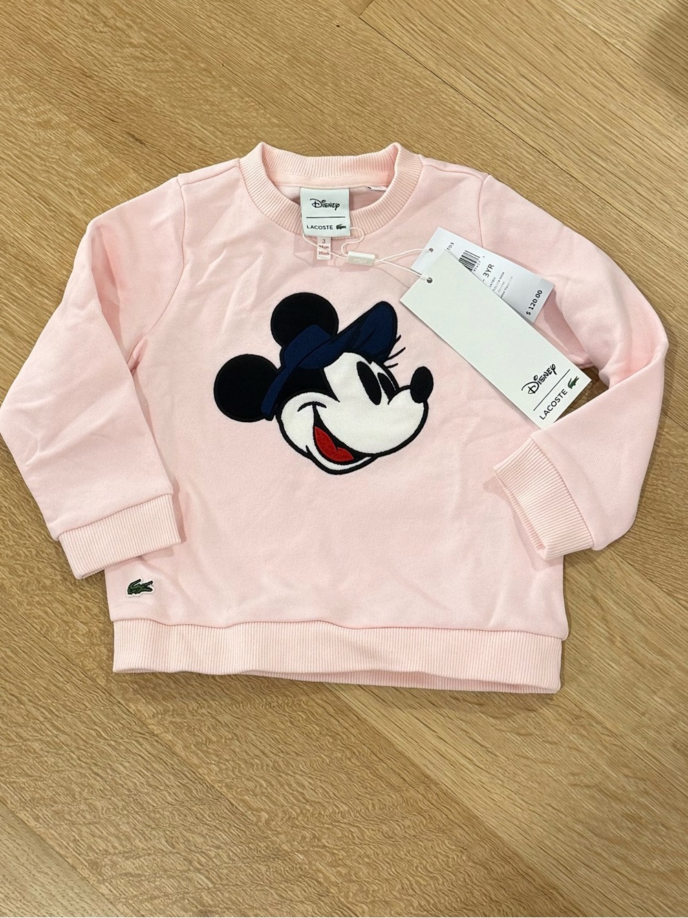 Lacoste x Disney Pink Minnie Mouse Kids Crewneck Sweatshirt Size 3
